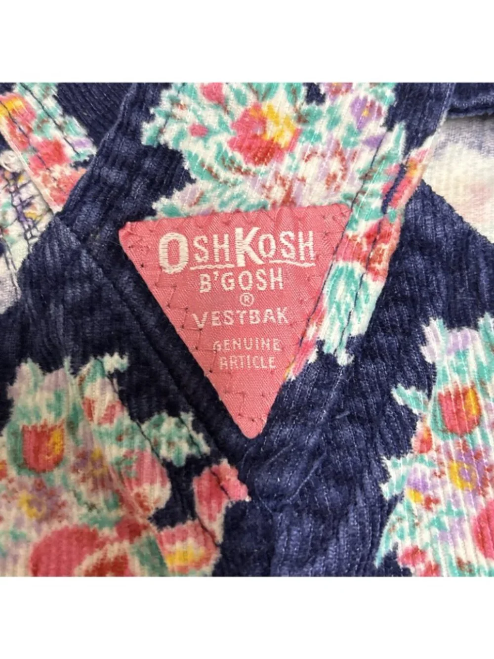 Vtg Osh Kosh Vestbak Corduroy Overalls Girls 3T Floral Print with Bow USA
